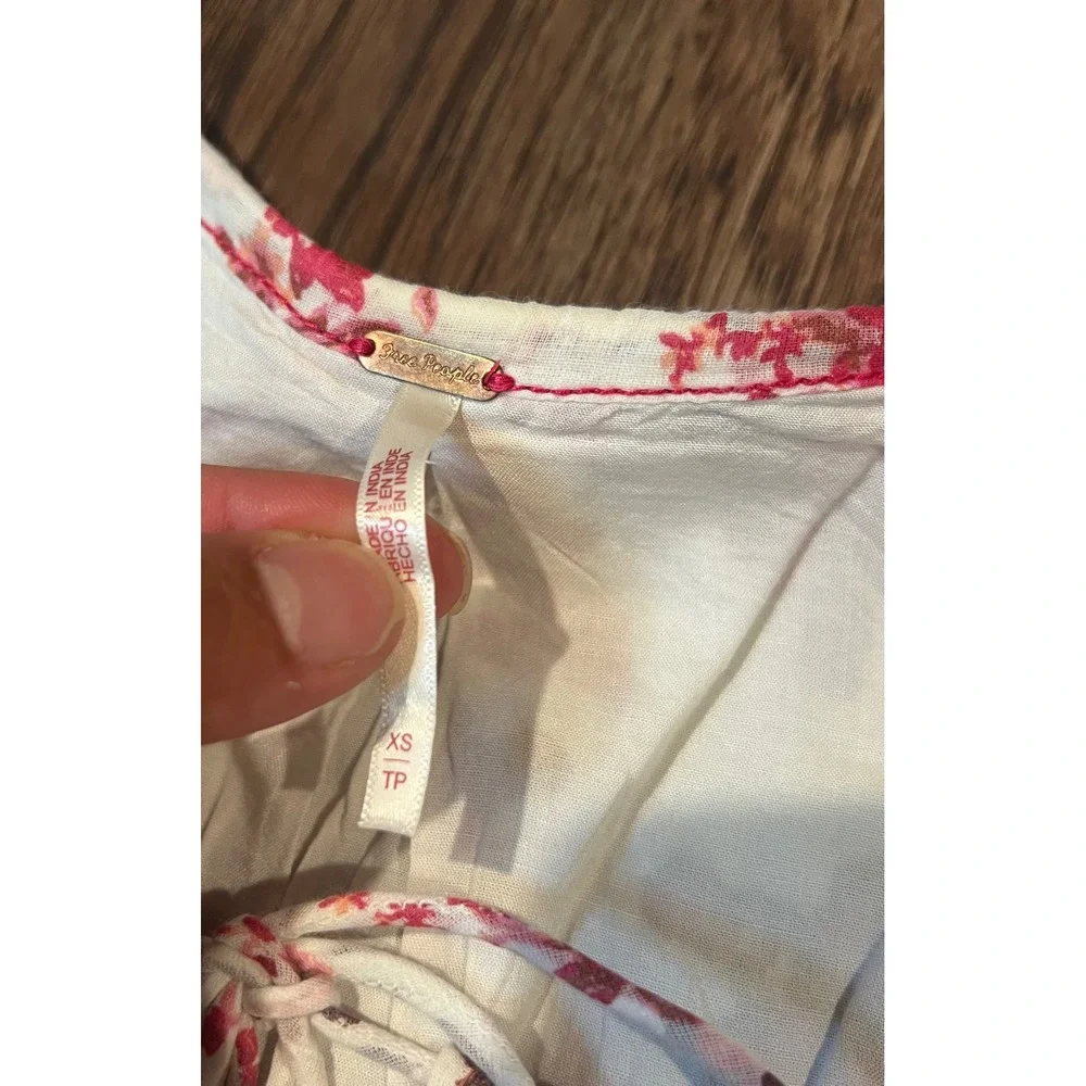 Free People Floral Tassel Mini Dress Pink Red Cotton Gauze XS